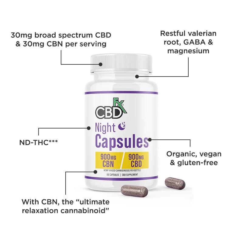 CBD + CBN Night Capsules For Sleep 1:1 Ratio 900mg