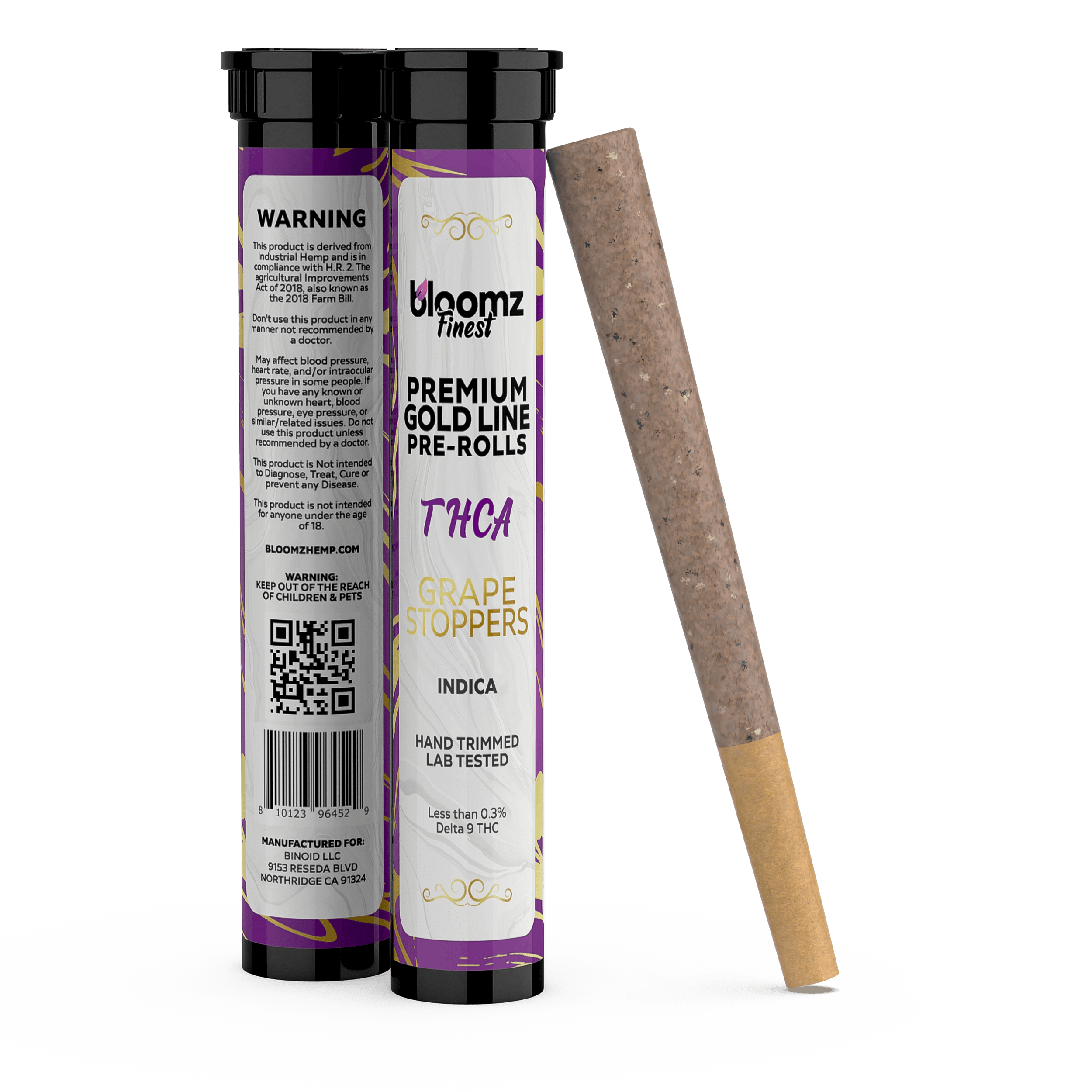 Bloomz Exotic THCA Pre-Rolls Gold Line Grape Stoppers